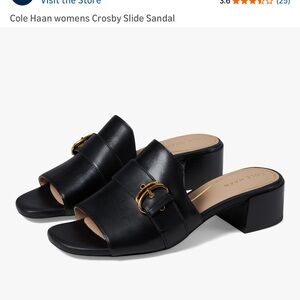 Cole Haan Black Slide Sandals with Gold Buckle